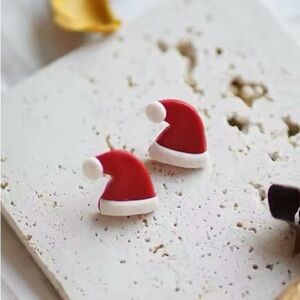 Mini Santa Hat Stud - Handmade Earrings - Red & White